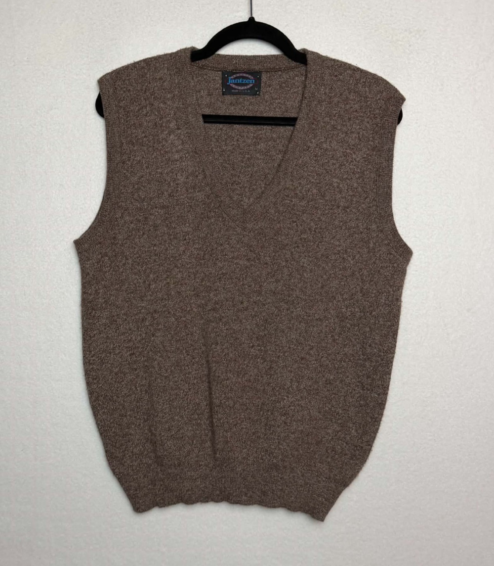 Vintage 80s Jantzen Brown V-Neck Sweater Vest Men's Size M Preppy Academia
